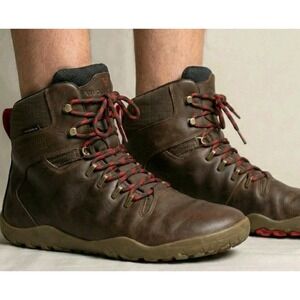 Vivo Barefoot Dark Brown Leather Boots with Red Laces